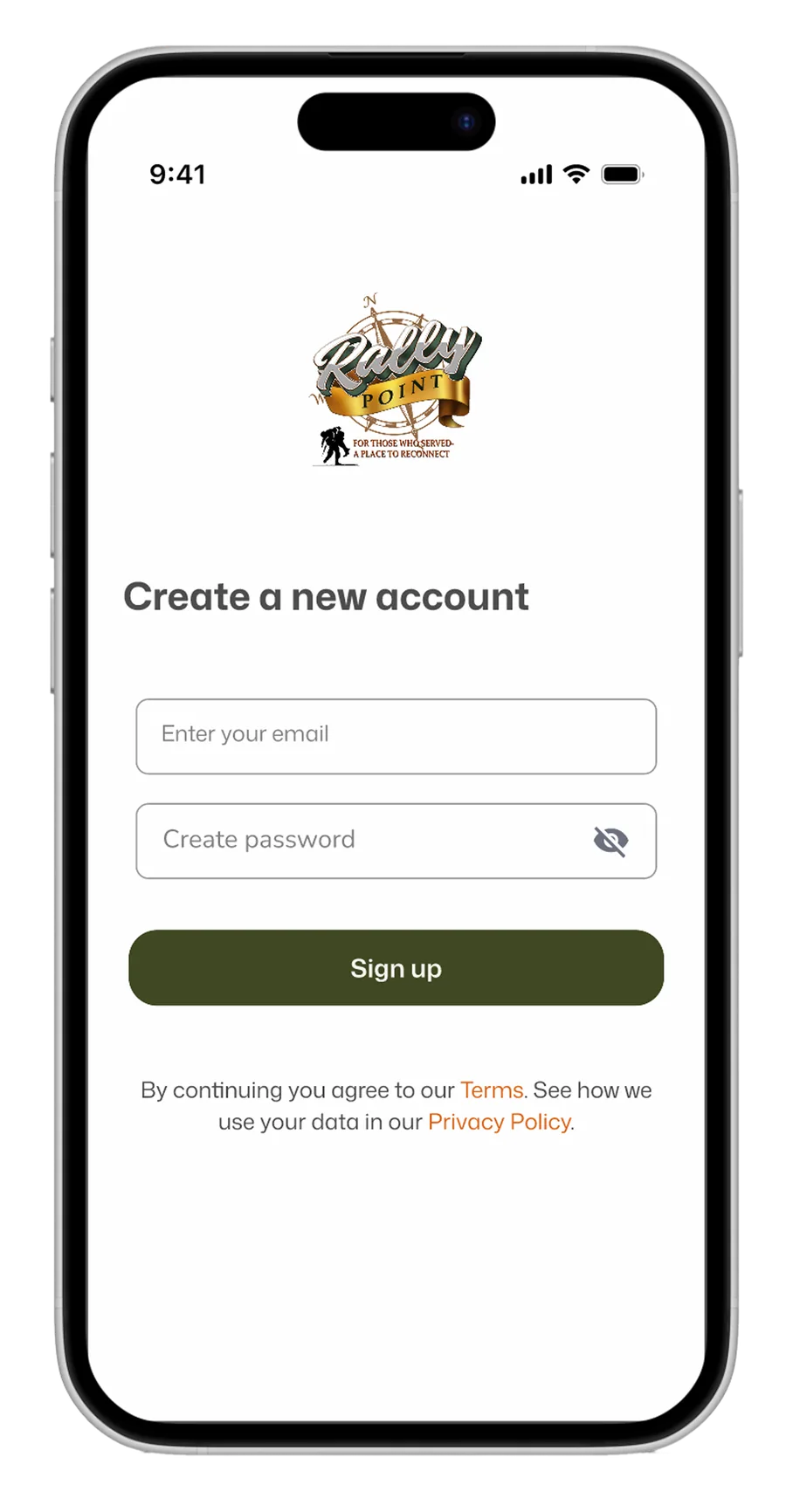 Create account screen